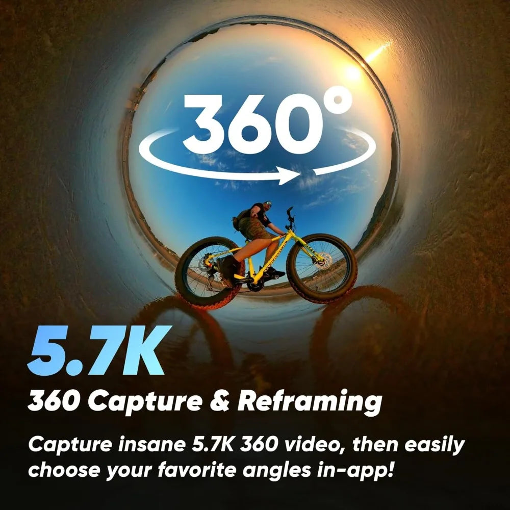 Waterproof 360 Action Camera with 1/2" 48MP Sensors, 5.7K 360 Active HDR Video, 72MP 360 Photo, 4K Single-Lens