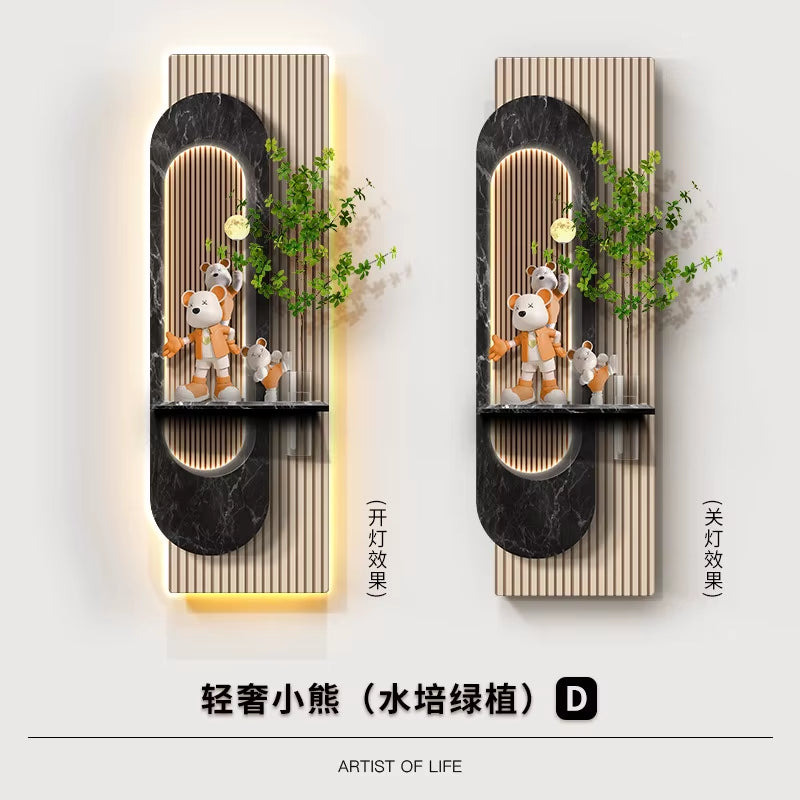 Light Luxury Violent Bear Decoration Painting Hydroponic Green Plants Entrance Corridors Hanging Paintings Door Murals Lights