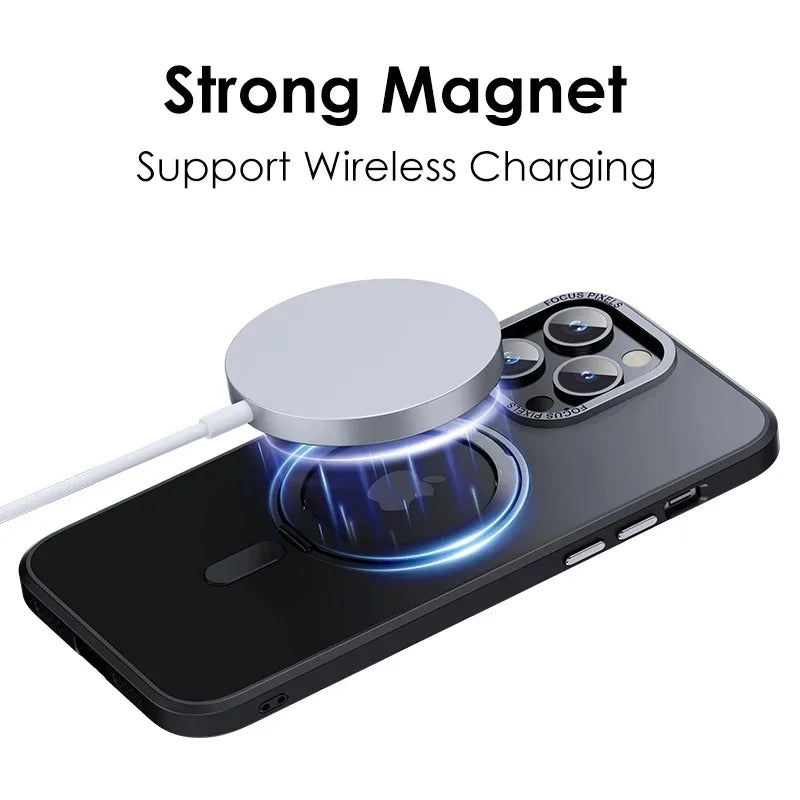 Magnetic 360°Rotation Stand Phone Case for Iphone 11 12 13 14 15 16 Pro Max plus with Ring Holder Frosted Transparent Case Funda
