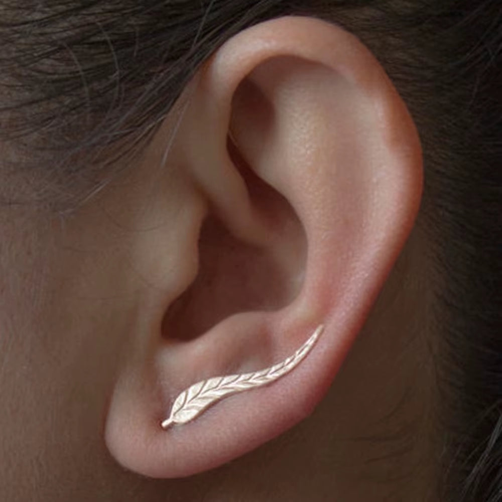 New Fashion Jewelry Leaf Stud Earrings for Women 2024 Hot Sale 1 Pair Ear Cuff Gold-Color Earring Wholesale