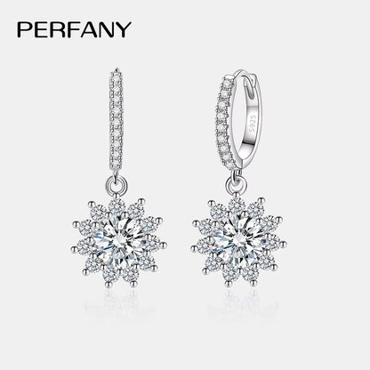 0.5/1CT Moissanite Earrings for Women S925 Pure Silver Sunflower Laboratory Diamonds Drop Earring Luxury Wedding Jewelry