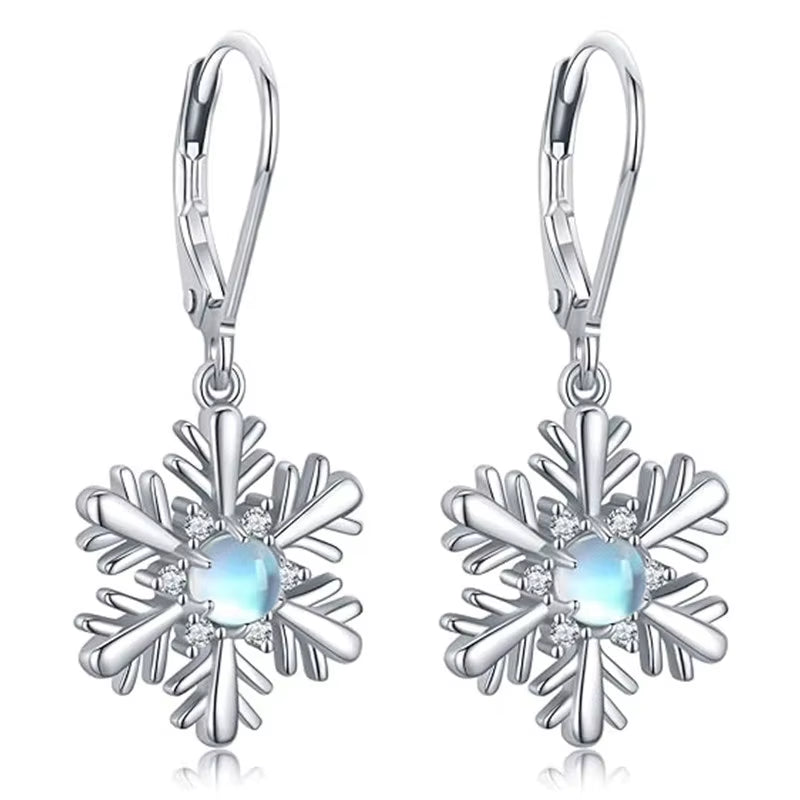 Chic Snowflake Drop Earrings for Women Charming 925 Sterling Silver Ear Accessories Exquisite Gorgeous Christmas Jewelry