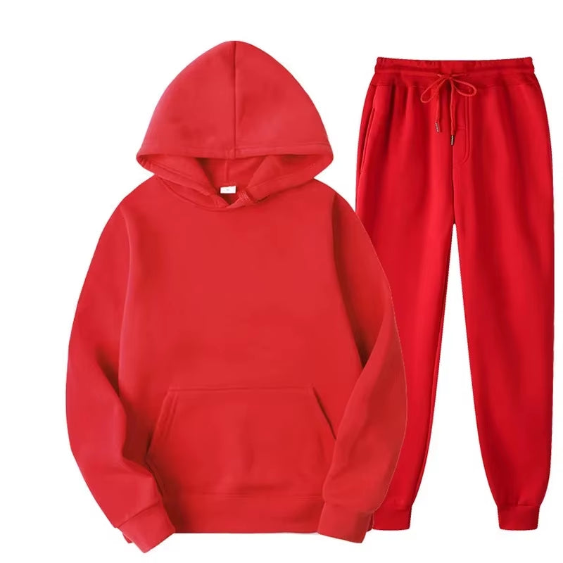 2024 Winter Hoodie Sets Men Fashion Red Hoodies Black Brand Pants Casual Jogger Suit Tracksuit Sweatshirt Woman Pullover
