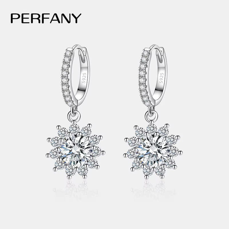 0.5/1CT Moissanite Earrings for Women S925 Pure Silver Sunflower Laboratory Diamonds Drop Earring Luxury Wedding Jewelry