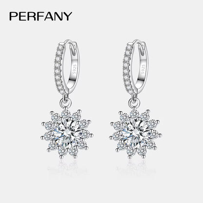 0.5/1CT Moissanite Earrings for Women S925 Pure Silver Sunflower Laboratory Diamonds Drop Earring Luxury Wedding Jewelry