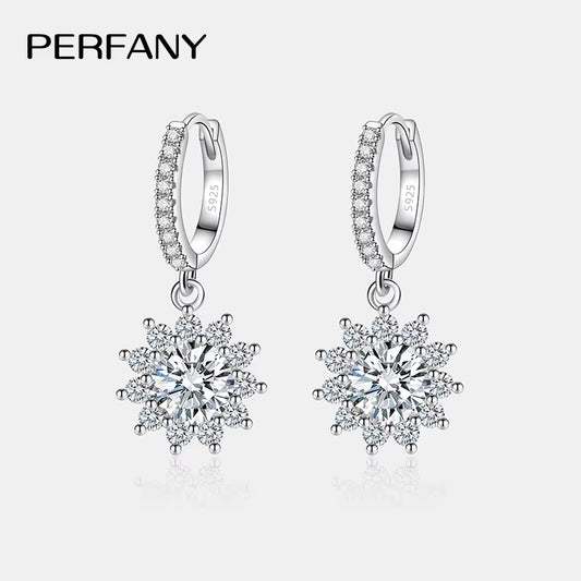 0.5/1CT Moissanite Earrings for Women S925 Pure Silver Sunflower Laboratory Diamonds Drop Earring Luxury Wedding Jewelry