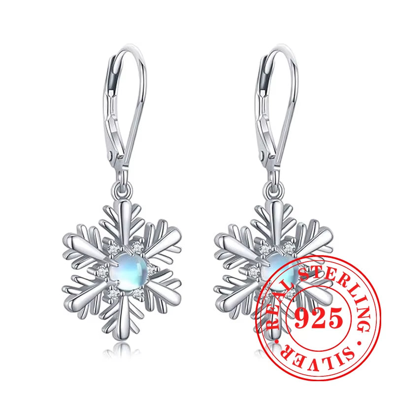 Chic Snowflake Drop Earrings for Women Charming 925 Sterling Silver Ear Accessories Exquisite Gorgeous Christmas Jewelry