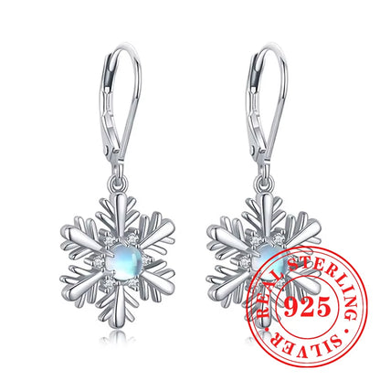 Chic Snowflake Drop Earrings for Women Charming 925 Sterling Silver Ear Accessories Exquisite Gorgeous Christmas Jewelry