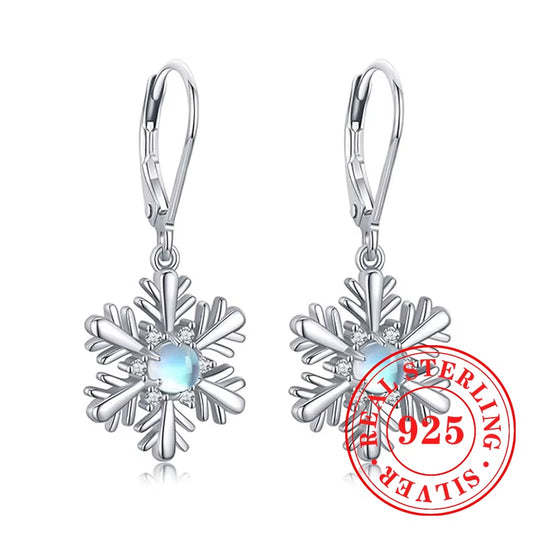 Chic Snowflake Drop Earrings for Women Charming 925 Sterling Silver Ear Accessories Exquisite Gorgeous Christmas Jewelry