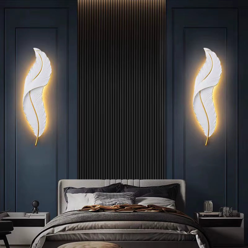 Luxury Feather Wall Lamp, Minimalist Creative Sconce for Bedroom, Hallway, Living Room Decor