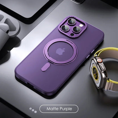 Magnetic 360°Rotation Stand Phone Case for Iphone 11 12 13 14 15 16 Pro Max plus with Ring Holder Frosted Transparent Case Funda