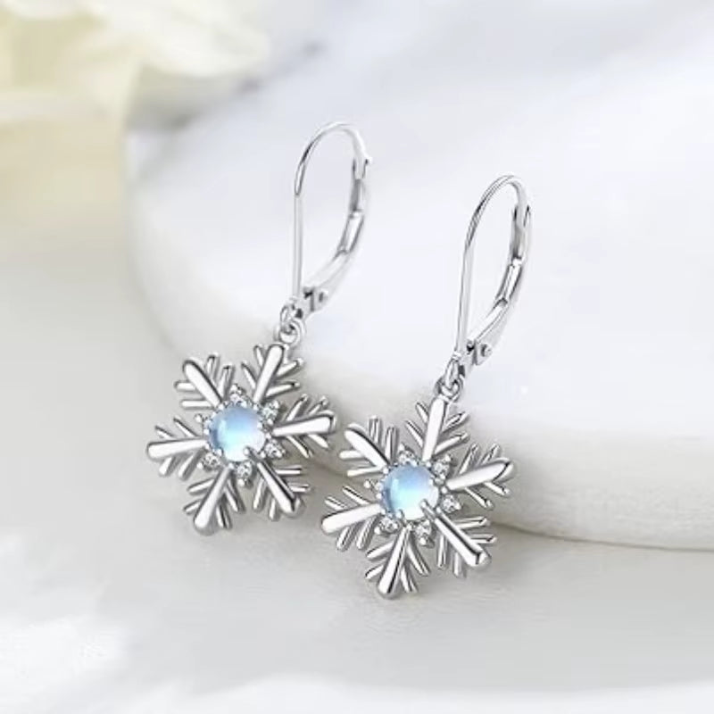 Chic Snowflake Drop Earrings for Women Charming 925 Sterling Silver Ear Accessories Exquisite Gorgeous Christmas Jewelry