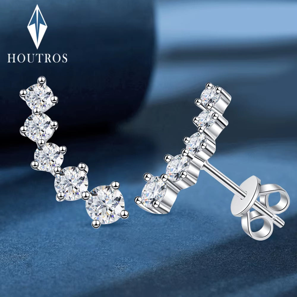 Real D Color Moissanite Diamond Earrings GRA Certified 925 Sterling Silver Sparkling Smile Stud Earrings for Women Jewelry Gift