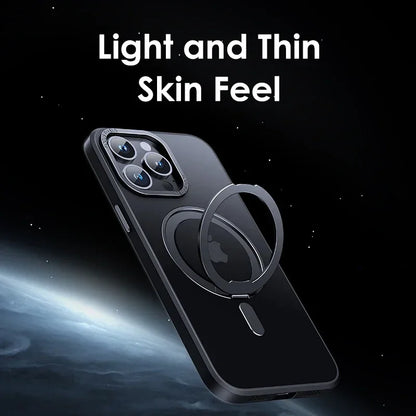 Magnetic 360°Rotation Stand Phone Case for Iphone 11 12 13 14 15 16 Pro Max plus with Ring Holder Frosted Transparent Case Funda