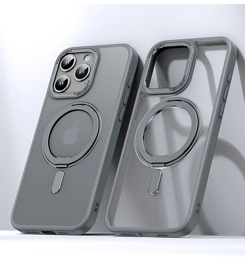 Magnetic 360°Rotation Stand Phone Case for Iphone 11 12 13 14 15 16 Pro Max plus with Ring Holder Frosted Transparent Case Funda