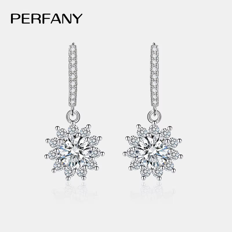 0.5/1CT Moissanite Earrings for Women S925 Pure Silver Sunflower Laboratory Diamonds Drop Earring Luxury Wedding Jewelry