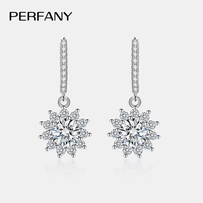 0.5/1CT Moissanite Earrings for Women S925 Pure Silver Sunflower Laboratory Diamonds Drop Earring Luxury Wedding Jewelry