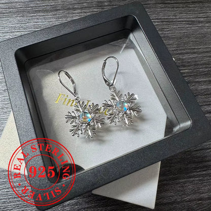 Chic Snowflake Drop Earrings for Women Charming 925 Sterling Silver Ear Accessories Exquisite Gorgeous Christmas Jewelry