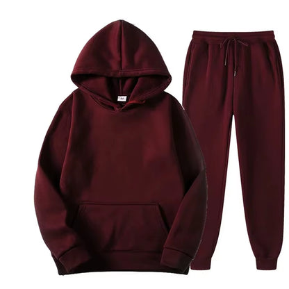 2024 Winter Hoodie Sets Men Fashion Red Hoodies Black Brand Pants Casual Jogger Suit Tracksuit Sweatshirt Woman Pullover