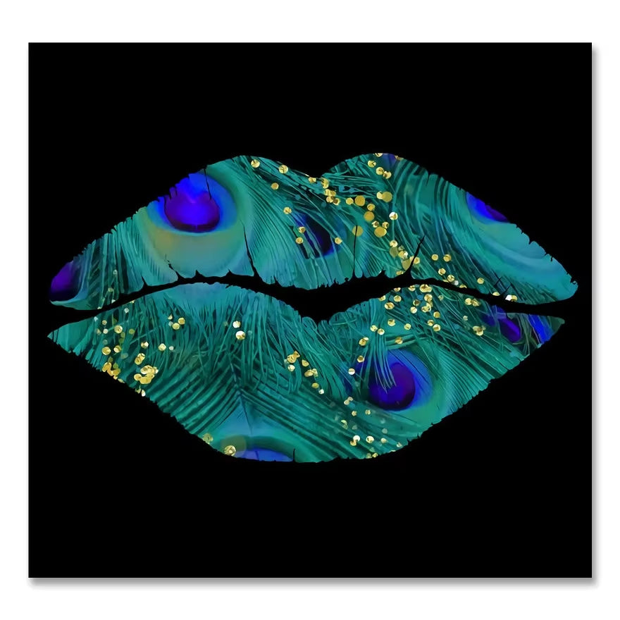 Scandinavian Classic Wall Art Golden Luxury Lips Leaves HD Canvas Poster Oil Painting Print Home Bedroom Living Room Decoration