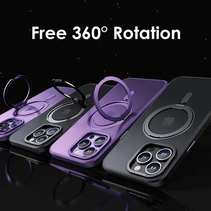 Magnetic 360°Rotation Stand Phone Case for Iphone 11 12 13 14 15 16 Pro Max plus with Ring Holder Frosted Transparent Case Funda