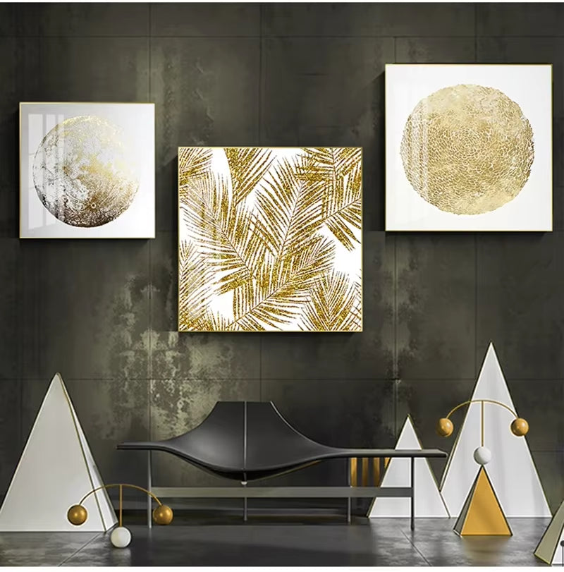 Scandinavian Classic Wall Art Golden Luxury Lips Leaves HD Canvas Poster Oil Painting Print Home Bedroom Living Room Decoration