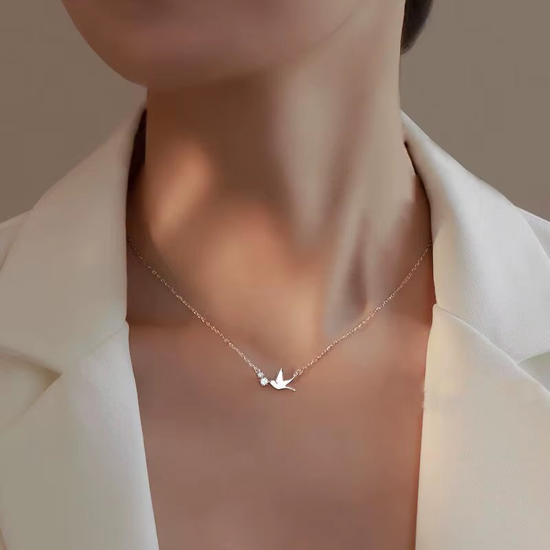 Korea Temperament Cute Swallow Literary Short Silver Color Clavicle Chain Temperament Trendy Female Necklace Jewlery