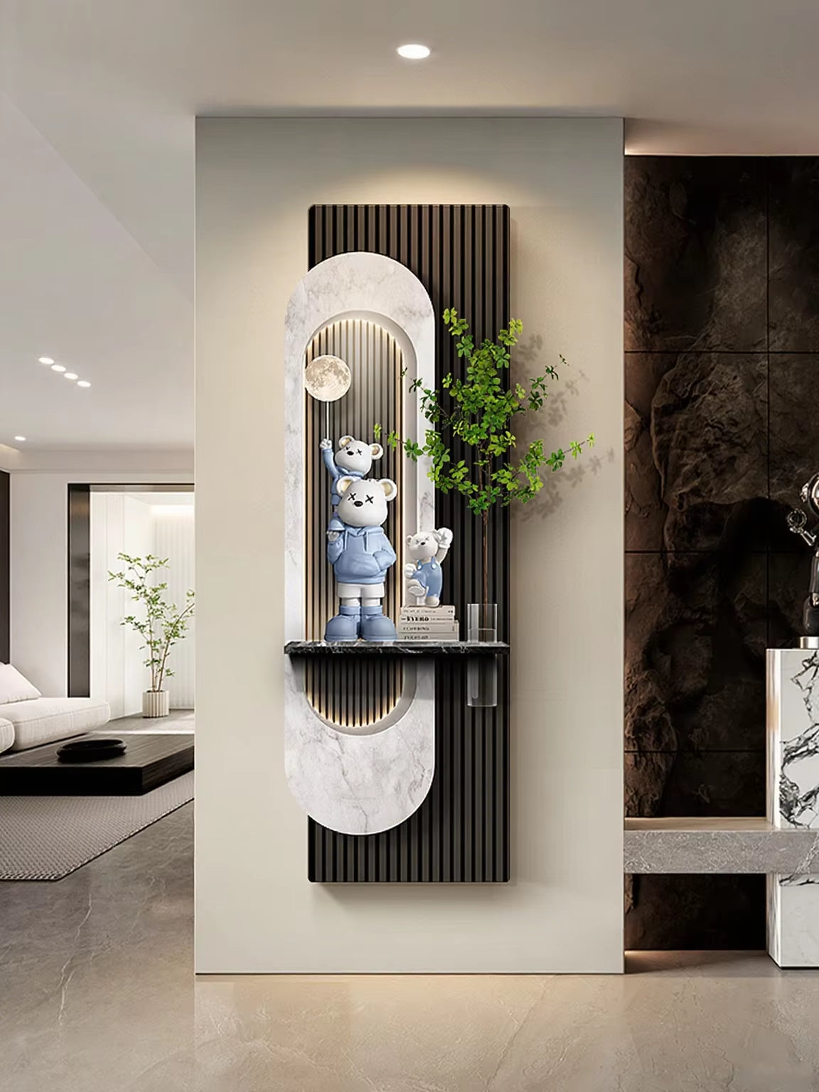 Light Luxury Violent Bear Decoration Painting Hydroponic Green Plants Entrance Corridors Hanging Paintings Door Murals Lights