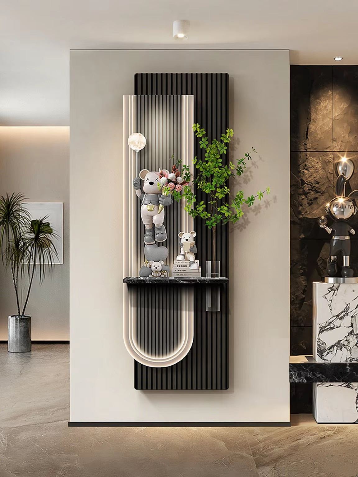 Light Luxury Violent Bear Decoration Painting Hydroponic Green Plants Entrance Corridors Hanging Paintings Door Murals Lights