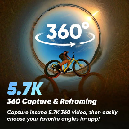 Waterproof 360 Action Camera with 1/2" 48MP Sensors, 5.7K 360 Active HDR Video, 72MP 360 Photo, 4K Single-Lens