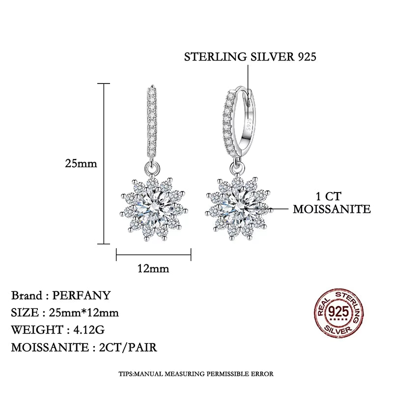 0.5/1CT Moissanite Earrings for Women S925 Pure Silver Sunflower Laboratory Diamonds Drop Earring Luxury Wedding Jewelry