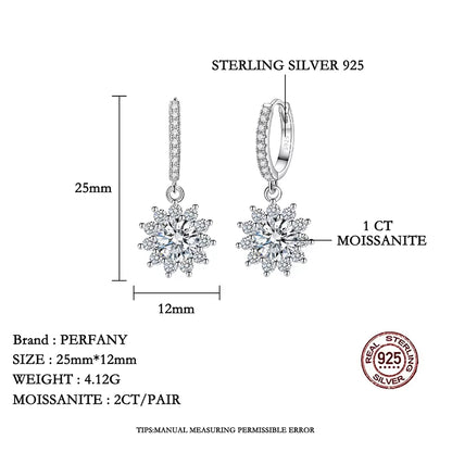 0.5/1CT Moissanite Earrings for Women S925 Pure Silver Sunflower Laboratory Diamonds Drop Earring Luxury Wedding Jewelry