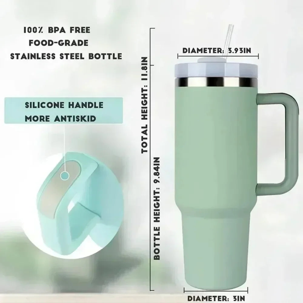 40Oz H2.0 Tumbler with Straw Stainless Steel Vacuum Insulated Car Mugs Double Wall Thermal Iced Travel Cup