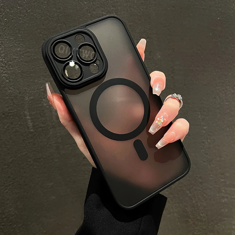Luxury Matte Armor for Magsafe Magnetic Wireless Charging Case for Iphone 11 12 13 14 15 16 Pro Max plus Shockproof Hard Cover
