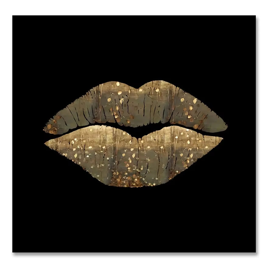 Scandinavian Classic Wall Art Golden Luxury Lips Leaves HD Canvas Poster Oil Painting Print Home Bedroom Living Room Decoration