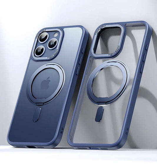 Magnetic 360°Rotation Stand Phone Case for Iphone 11 12 13 14 15 16 Pro Max plus with Ring Holder Frosted Transparent Case Funda