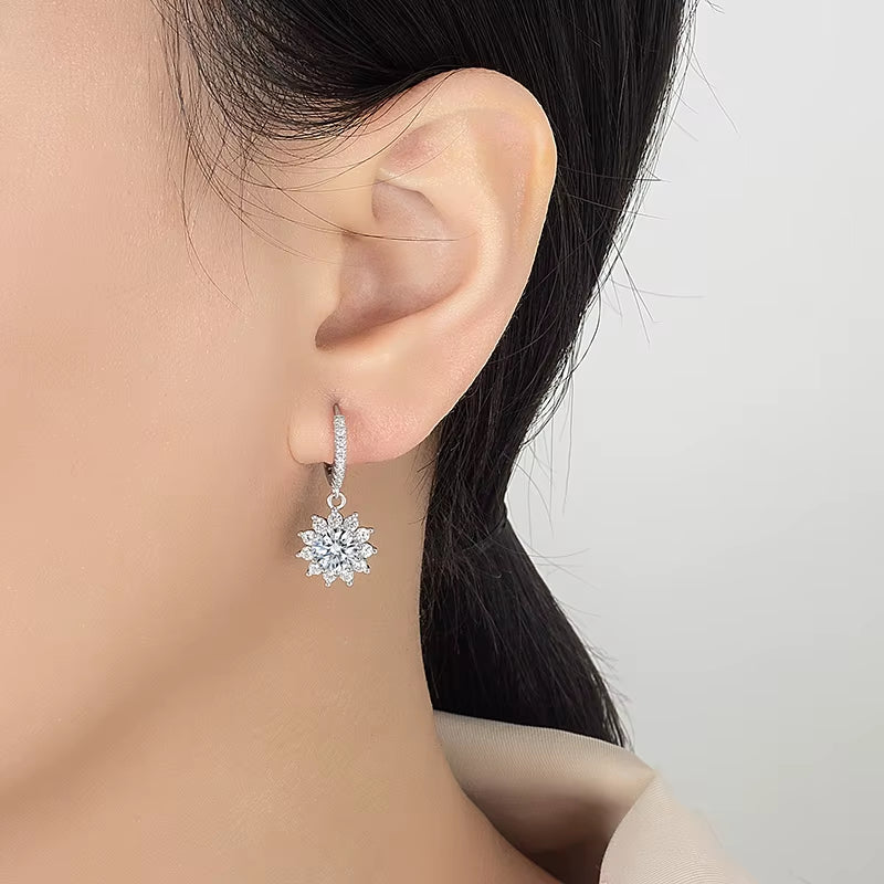 0.5/1CT Moissanite Earrings for Women S925 Pure Silver Sunflower Laboratory Diamonds Drop Earring Luxury Wedding Jewelry