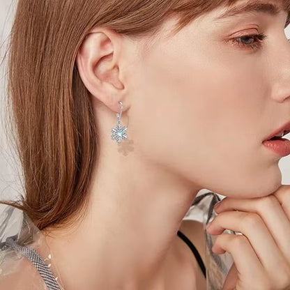 Chic Snowflake Drop Earrings for Women Charming 925 Sterling Silver Ear Accessories Exquisite Gorgeous Christmas Jewelry