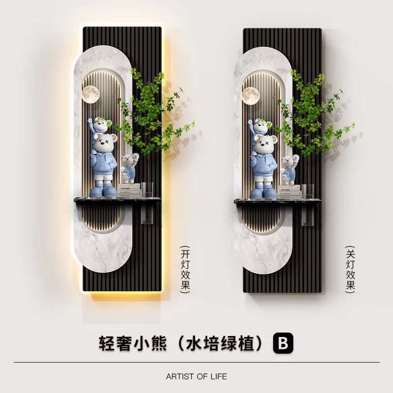 Light Luxury Violent Bear Decoration Painting Hydroponic Green Plants Entrance Corridors Hanging Paintings Door Murals Lights