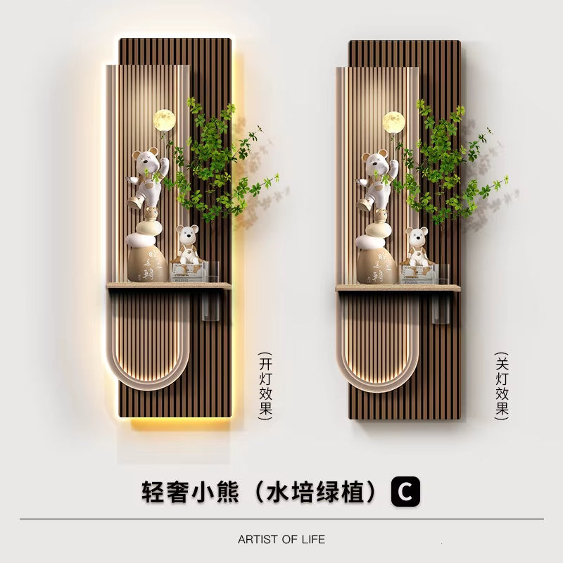 Light Luxury Violent Bear Decoration Painting Hydroponic Green Plants Entrance Corridors Hanging Paintings Door Murals Lights