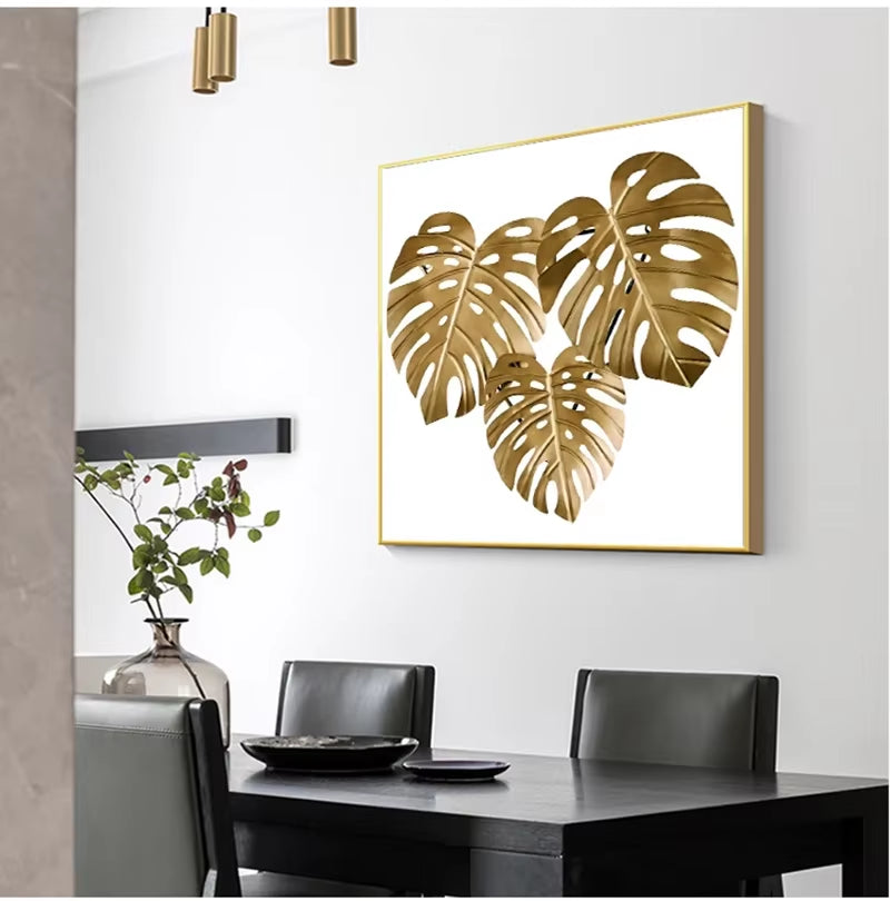 Scandinavian Classic Wall Art Golden Luxury Lips Leaves HD Canvas Poster Oil Painting Print Home Bedroom Living Room Decoration