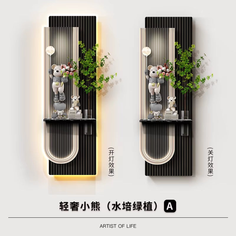 Light Luxury Violent Bear Decoration Painting Hydroponic Green Plants Entrance Corridors Hanging Paintings Door Murals Lights
