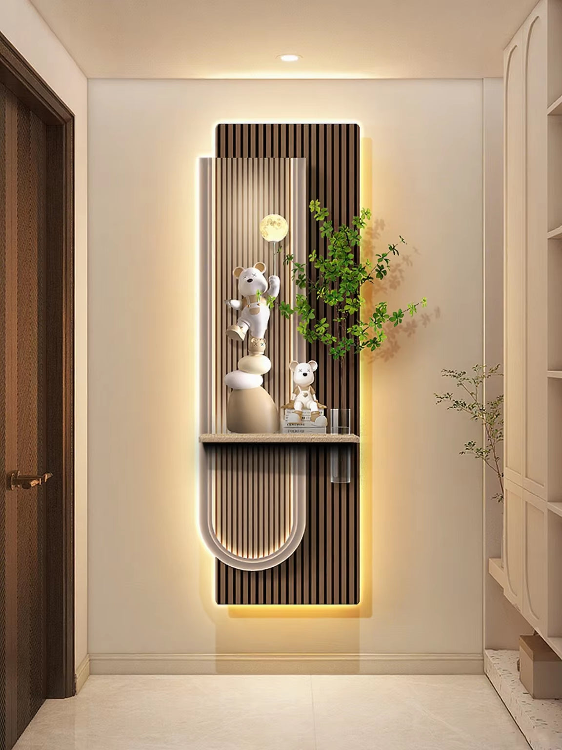 Light Luxury Violent Bear Decoration Painting Hydroponic Green Plants Entrance Corridors Hanging Paintings Door Murals Lights