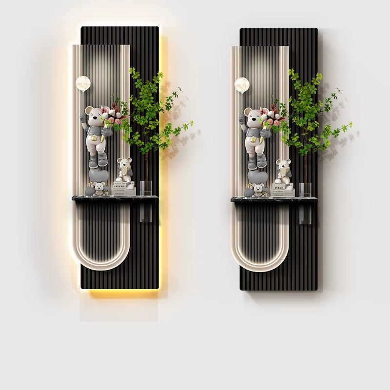 Light Luxury Violent Bear Decoration Painting Hydroponic Green Plants Entrance Corridors Hanging Paintings Door Murals Lights