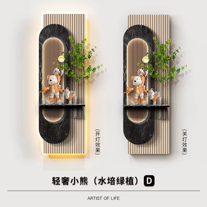 Light Luxury Violent Bear Decoration Painting Hydroponic Green Plants Entrance Corridors Hanging Paintings Door Murals Lights